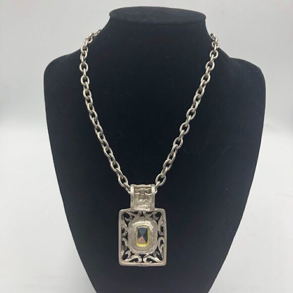 Vintage Bali Style Silver Tone Square Statement Necklace and Pierced Earring Set - Picture 5 of 16